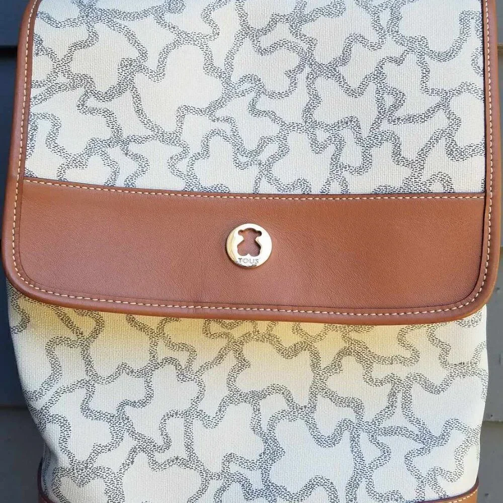 Tous Kaos Leather Tan White Gray Backpack